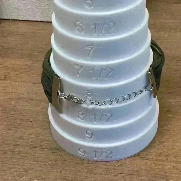 Green Leather with Silver Beads Multi Strand Bracelet - Picture 4 of 4